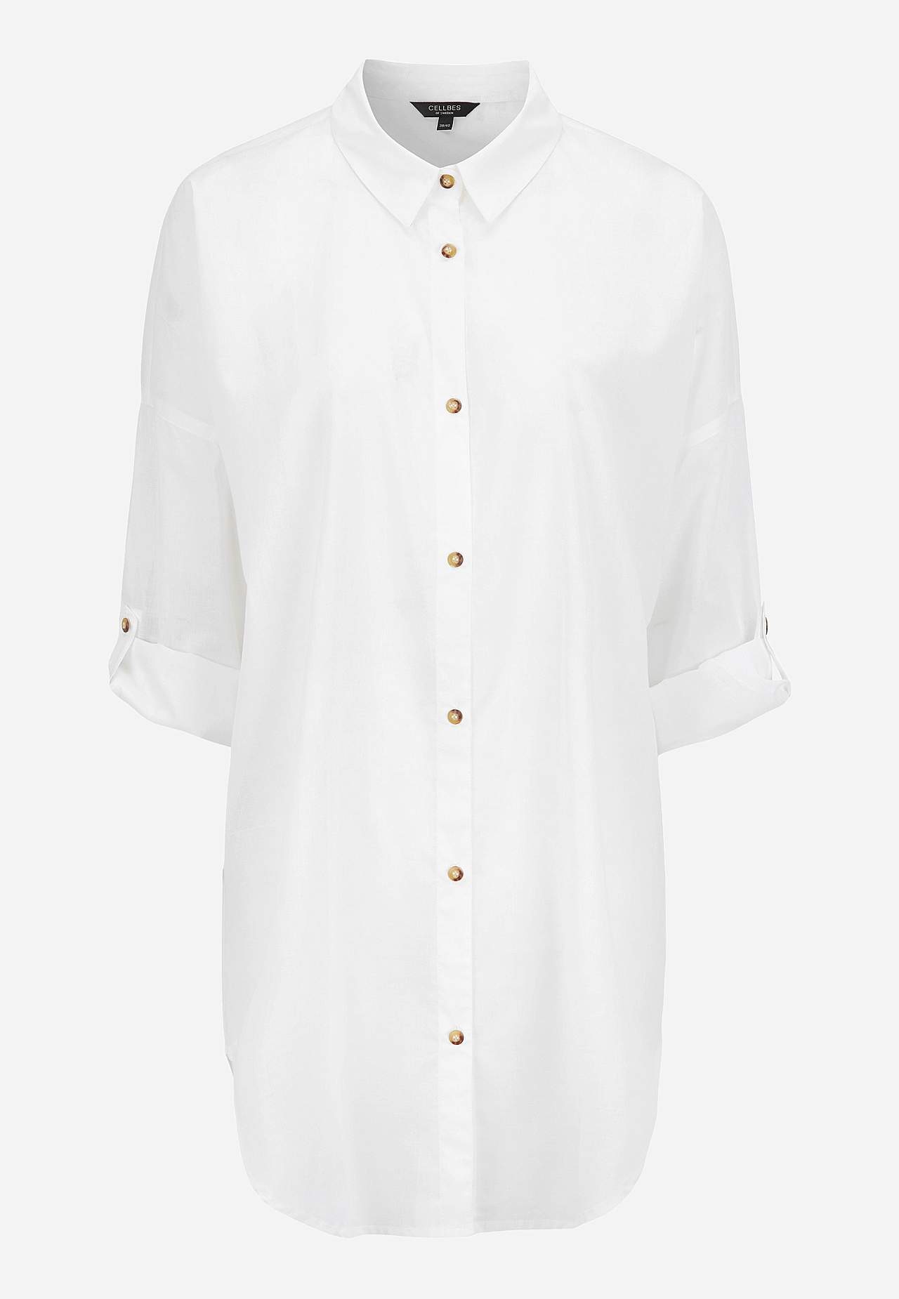 Pludmales krekls ar atlokāmām piedurknēm, stiprināmām ar pogu Malaga