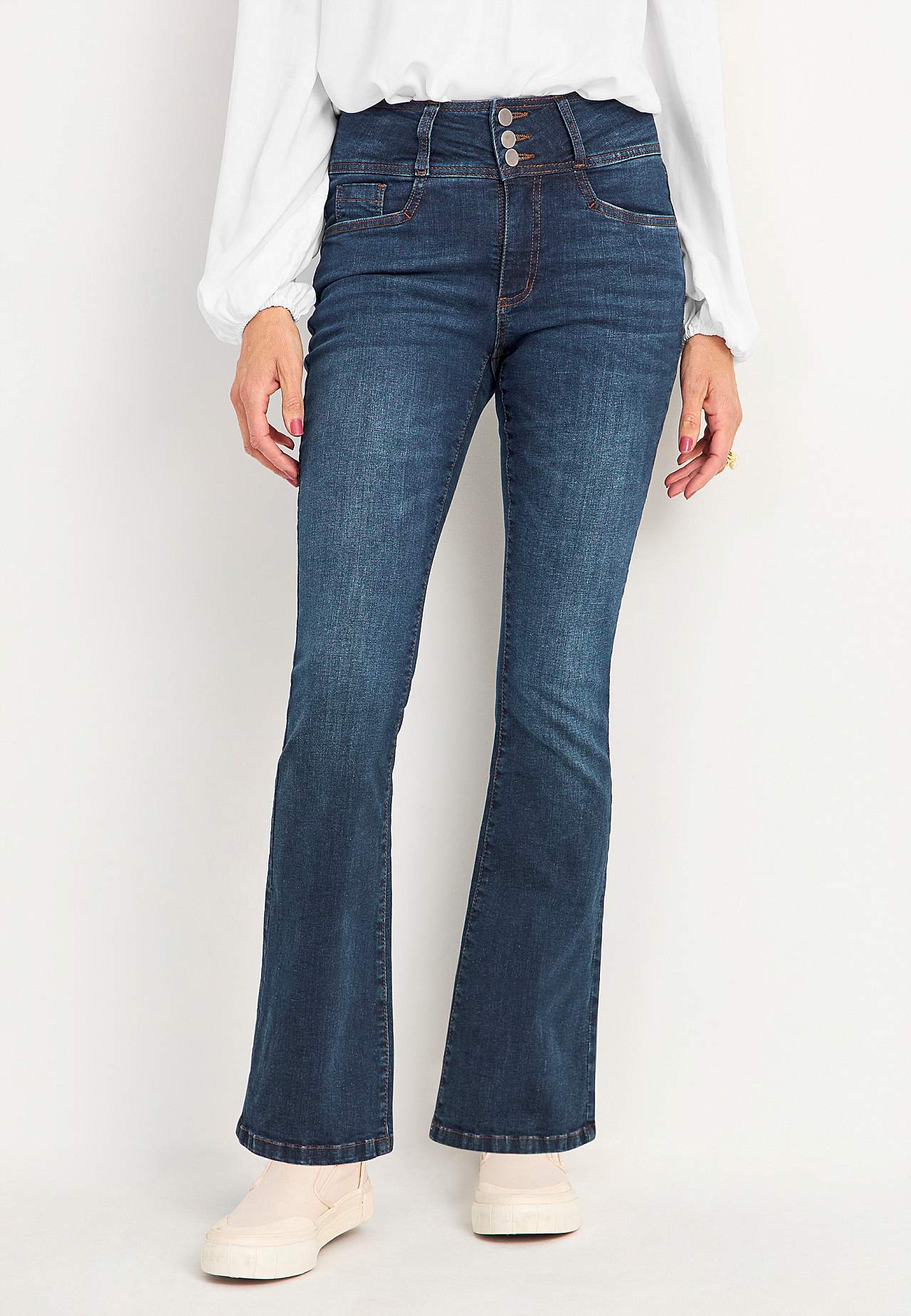 Bootcut piegriezuma džinsi ar augstu jostasvietu