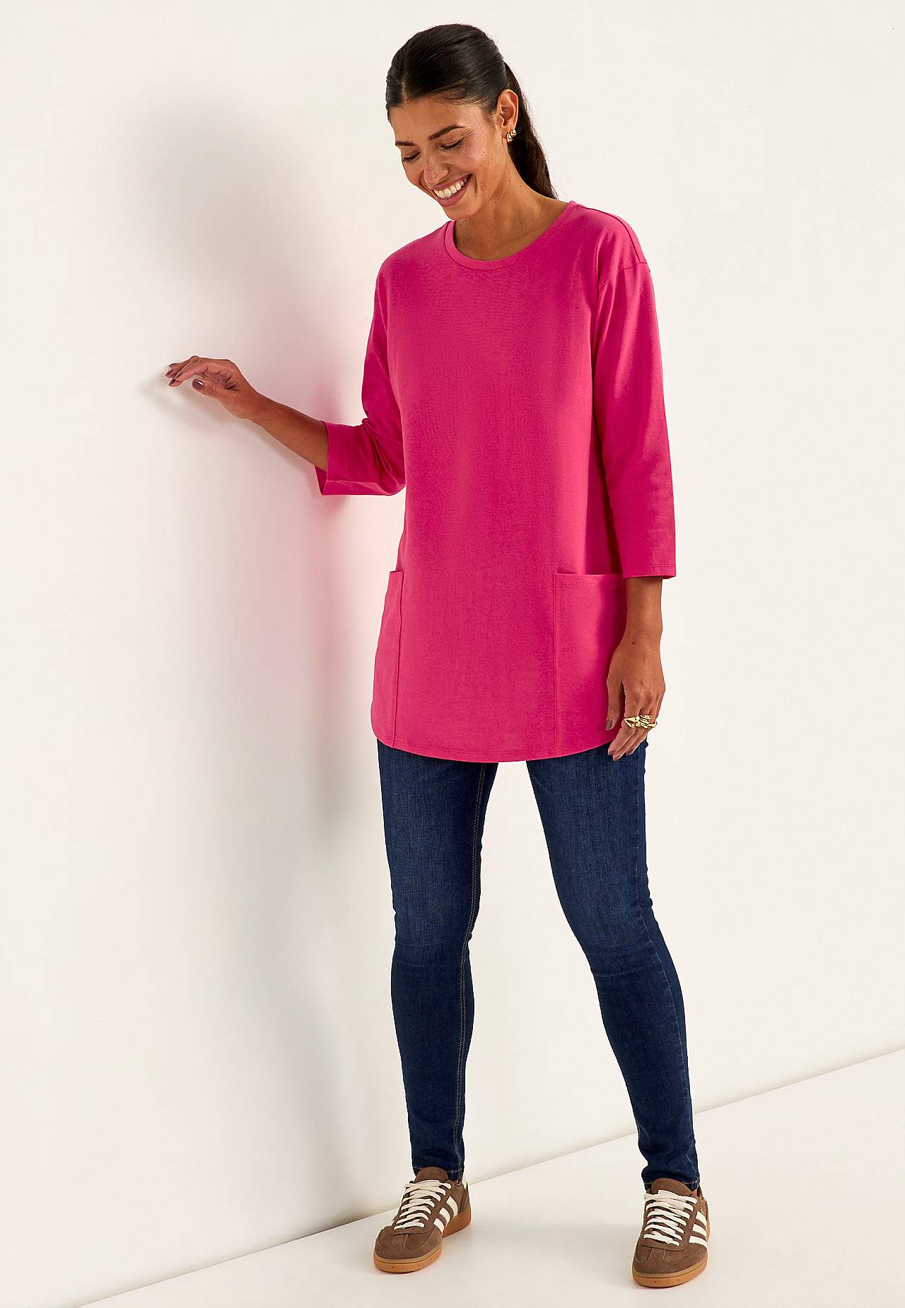 Organiskās kokvilnas trikotāžas tunika ar kabatām