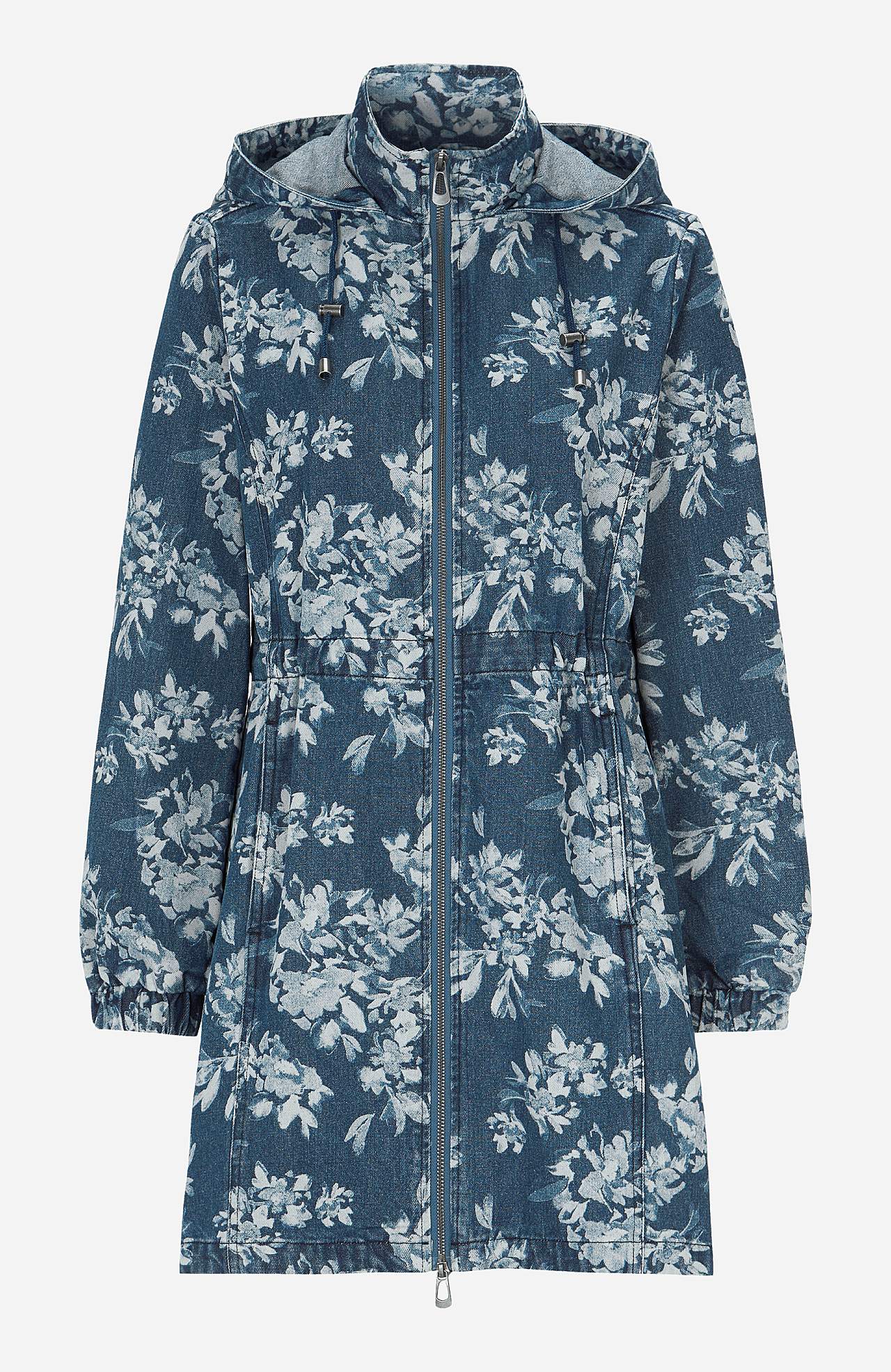 Rakstaina džinsa kapučjaka