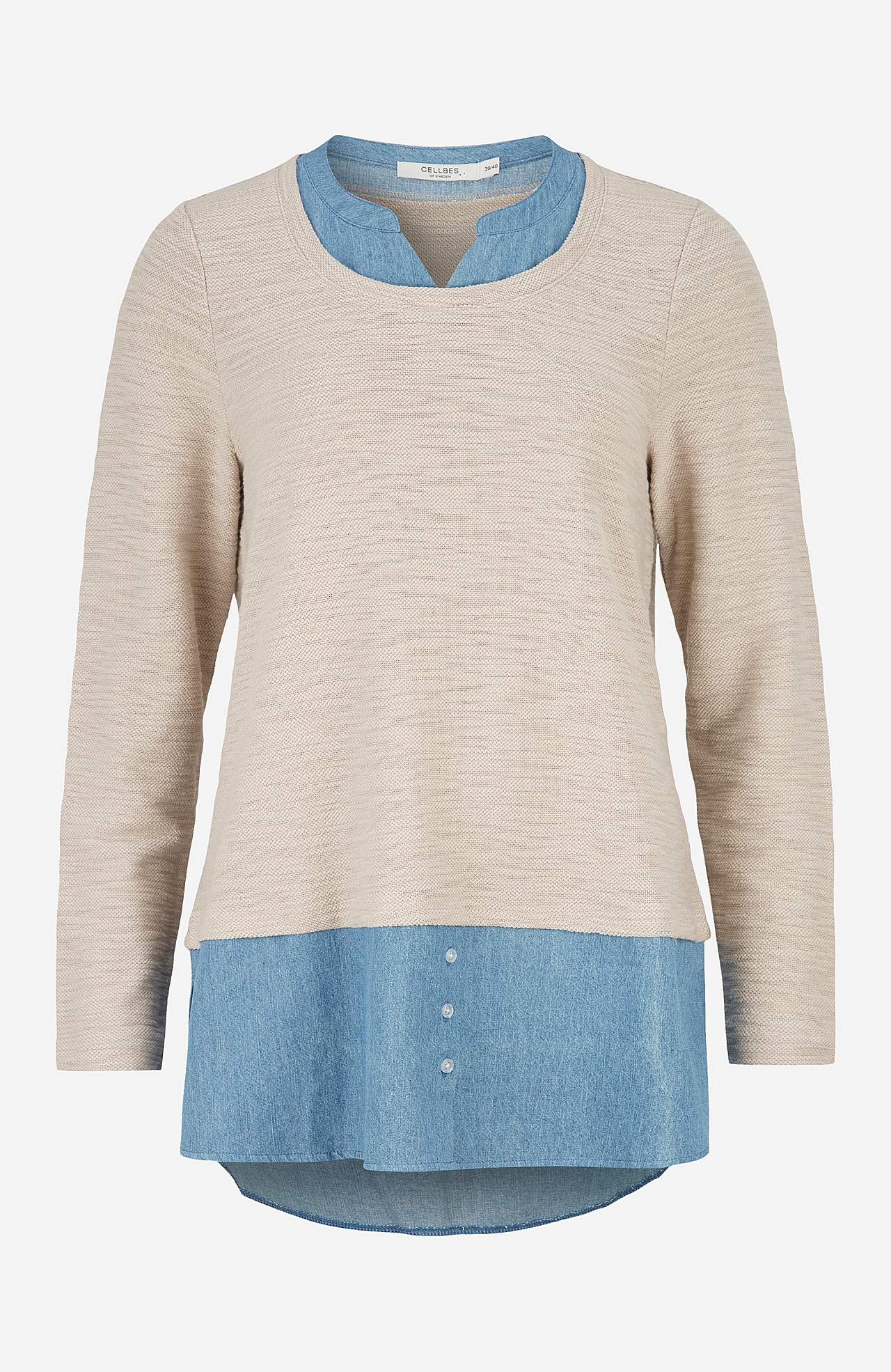 Džersija tops ar džinsauduma detaļām