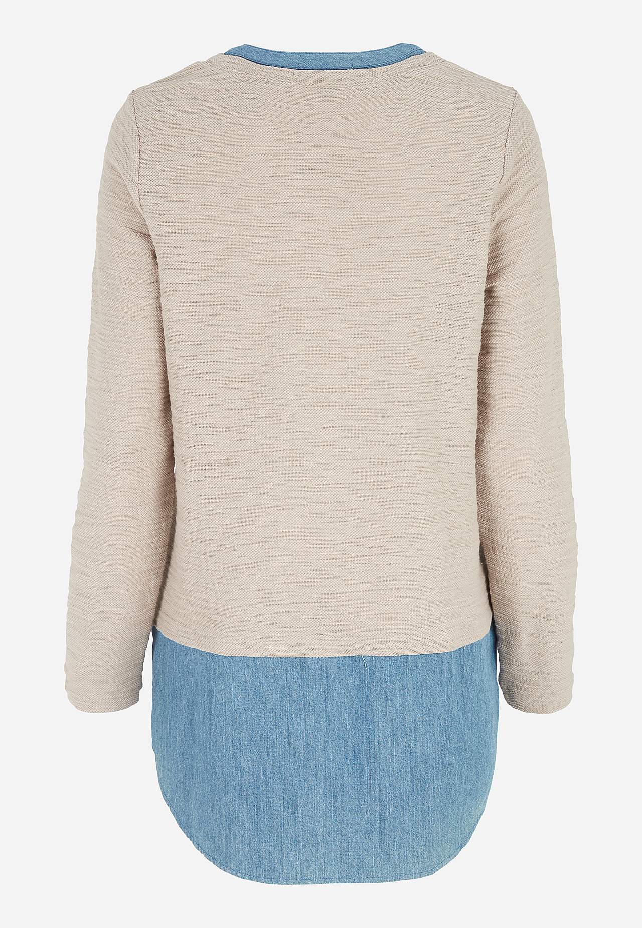 Džersija tops ar džinsauduma detaļām