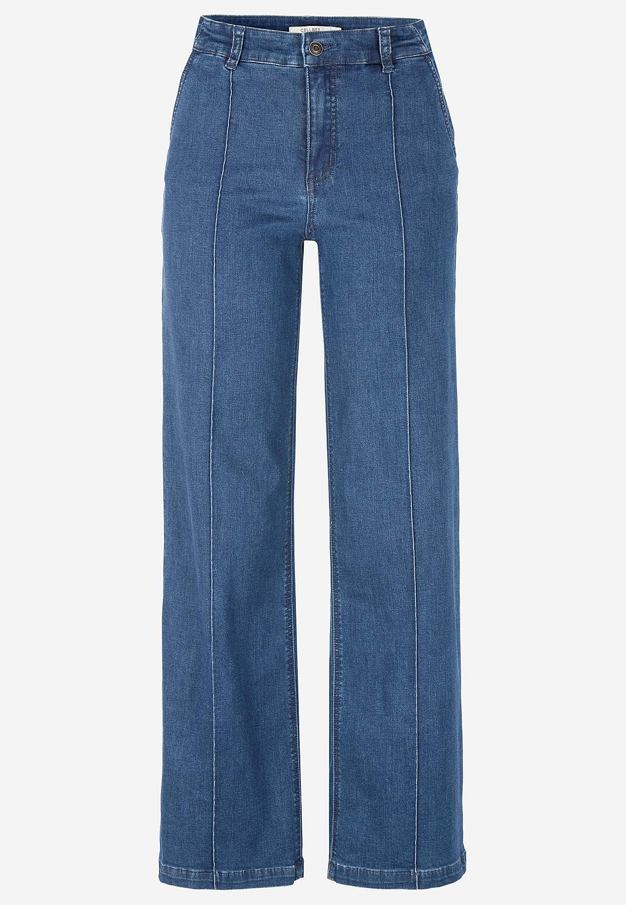 Stretchjeans med sydda pressveck