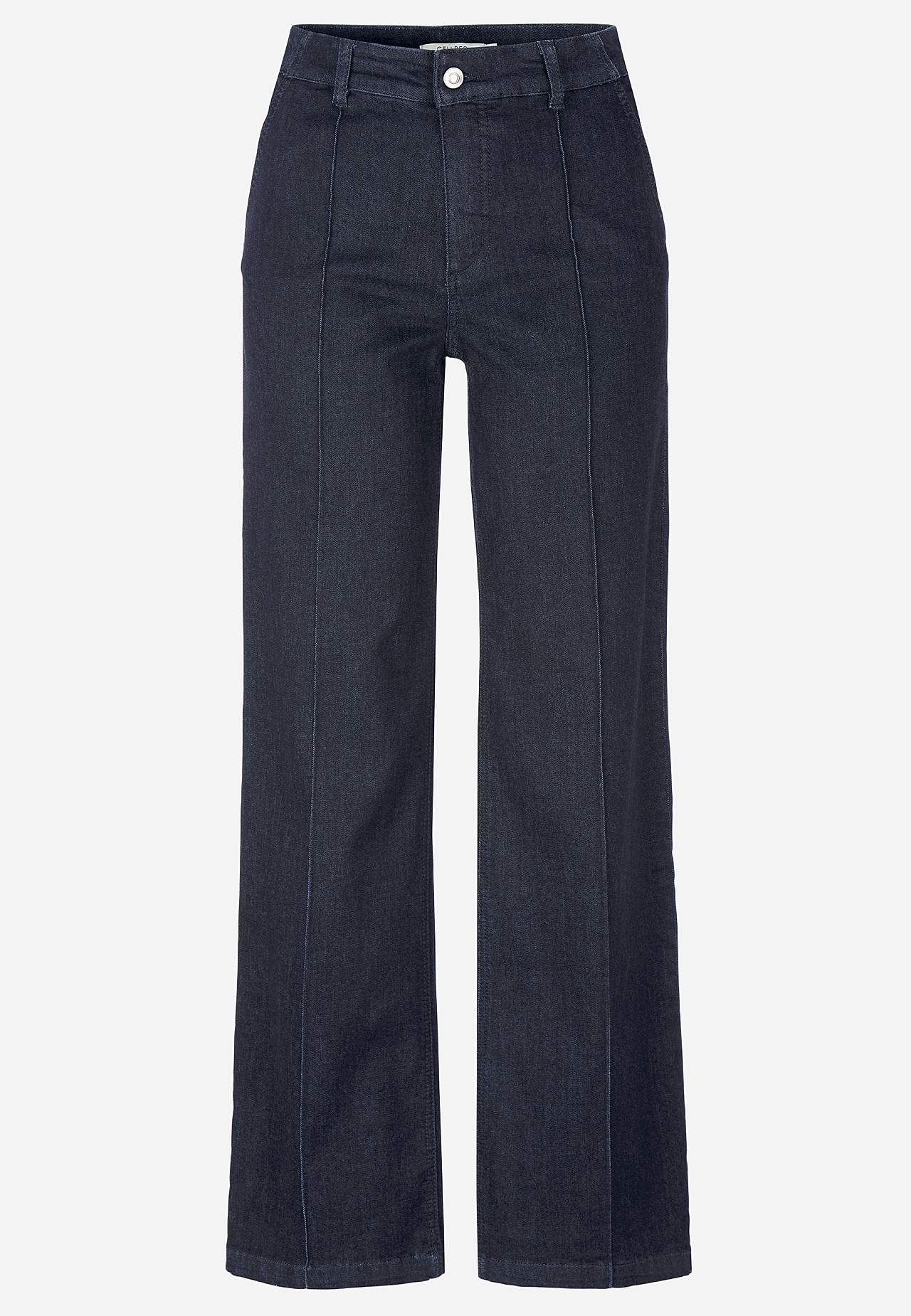 Stretchjeans med sydda pressveck