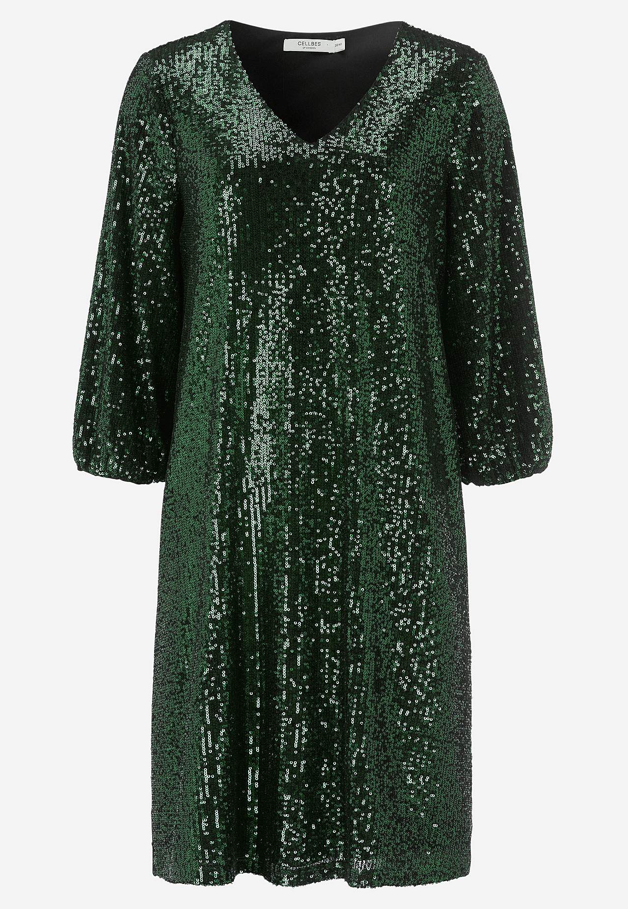 Kleita ar V veida kakla izgriezumu un fliteriem.